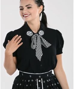 New In Hell Bunny Skelli Skull 40's Blouse Black