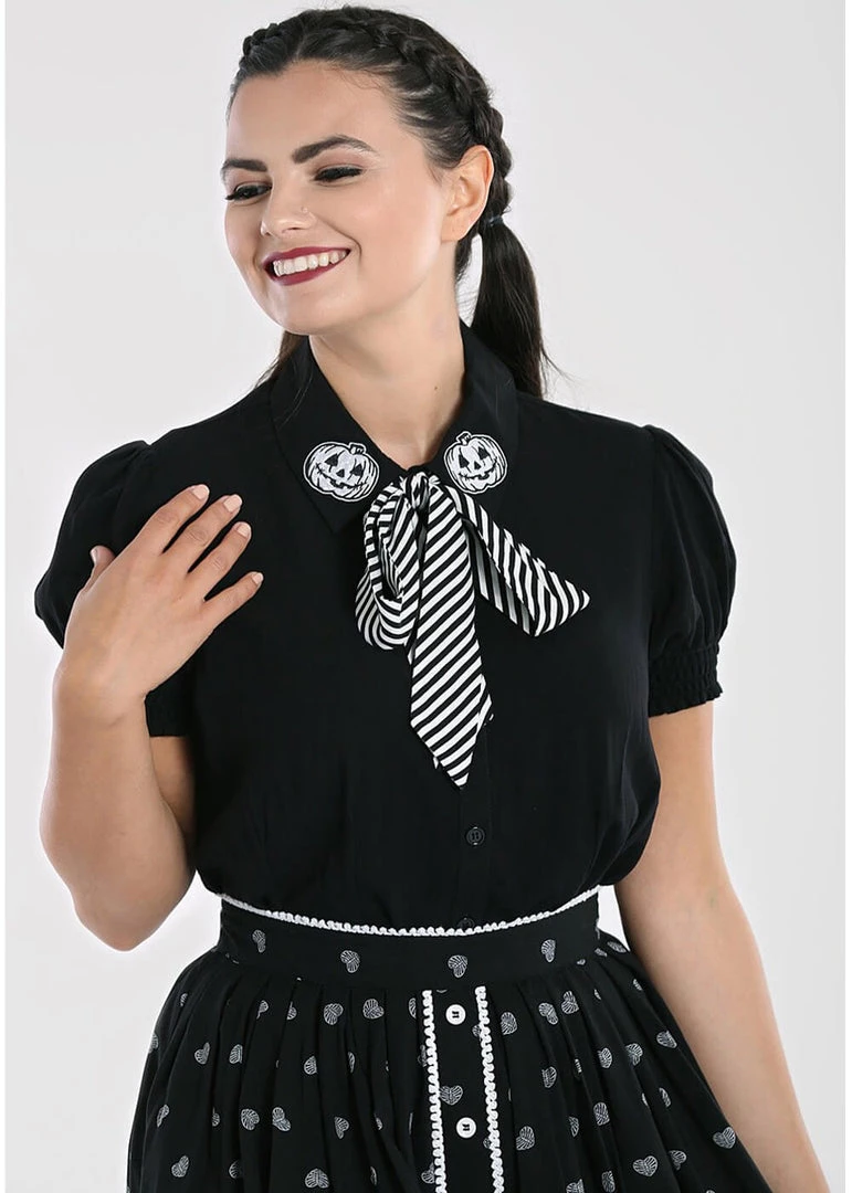 New In Hell Bunny Skelli Skull 40's Blouse Black