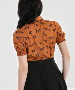 New In Hell Bunny Vixey Fox 40's Blouse Brown