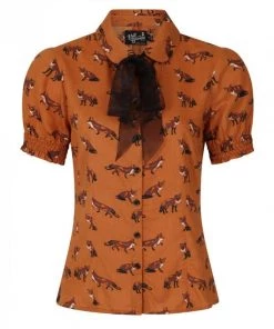 New In Hell Bunny Vixey Fox 40's Blouse Brown