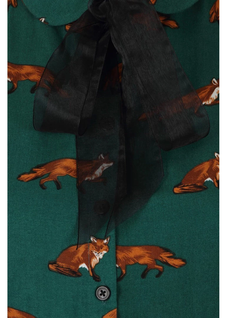 Hell Bunny Vixey Fox 40's Blouse Dark Green New In