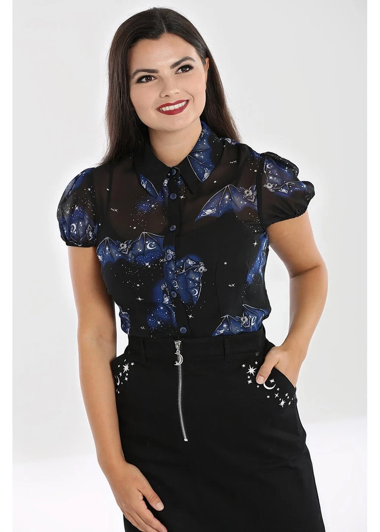 New In Hell Bunny Twilight Bat Blouse Black
