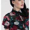 Hell Bunny Bed Of Roses 40's Blouse Black