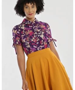 Hell Bunny Berry Crush 40's Blouse Purple New In