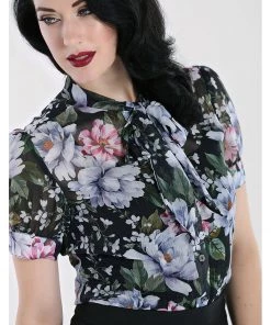 Hell Bunny Magnolia 40's Blouse Black