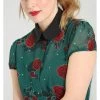 New In Hell Bunny Leonora Rose 40's Blouse Dark Green