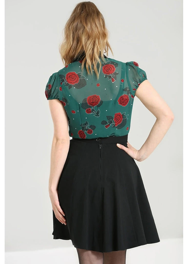 New In Hell Bunny Leonora Rose 40's Blouse Dark Green