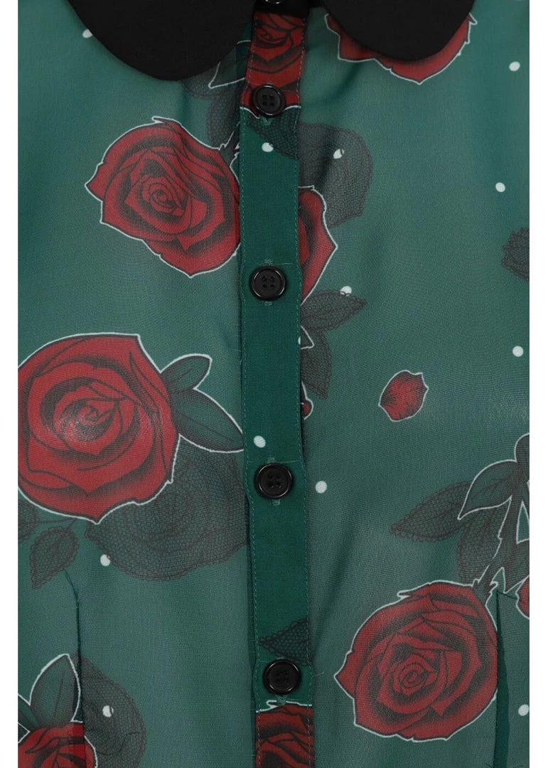 New In Hell Bunny Leonora Rose 40's Blouse Dark Green