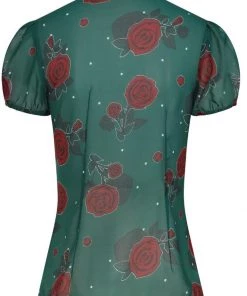 New In Hell Bunny Leonora Rose 40's Blouse Dark Green