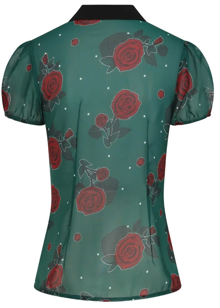 New In Hell Bunny Leonora Rose 40's Blouse Dark Green