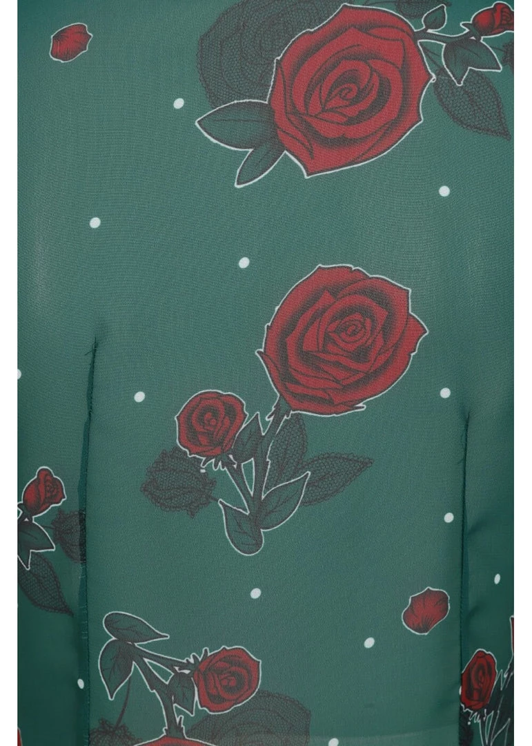 New In Hell Bunny Leonora Rose 40's Blouse Dark Green