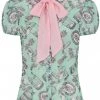 Hell Bunny Willow Sparrow Birdcage 40's Blouse Mint Green New In