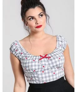 Hell Bunny Hopper Gingham 50's Top Grey New In