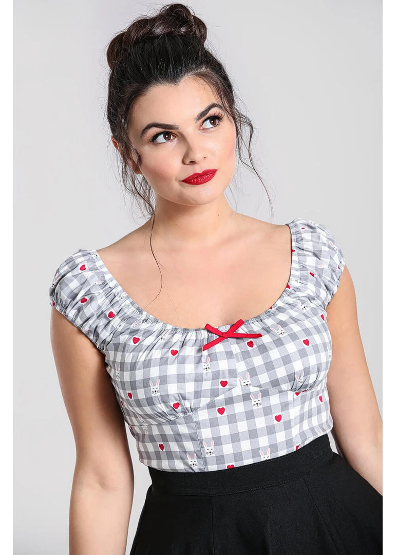 Hell Bunny Hopper Gingham 50's Top Grey New In