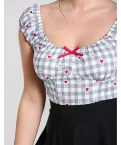 Hell Bunny Hopper Gingham 50's Top Grey New In
