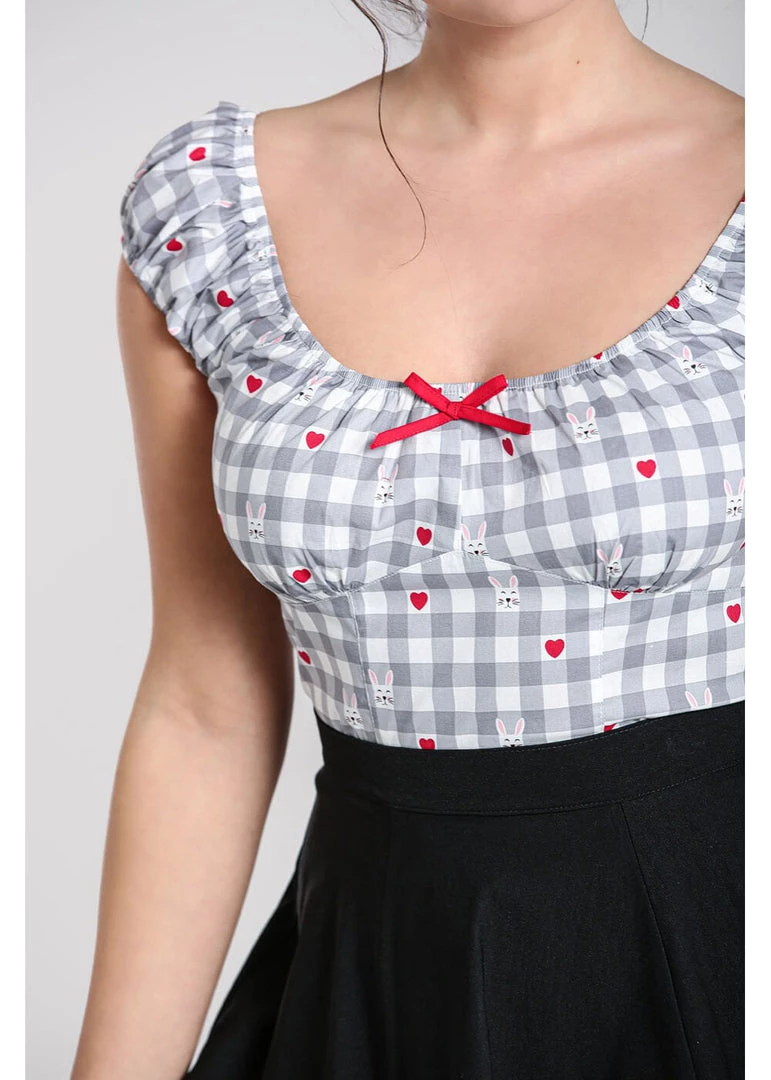 Hell Bunny Hopper Gingham 50's Top Grey New In
