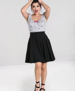 Hell Bunny Hopper Gingham 50's Top Grey New In