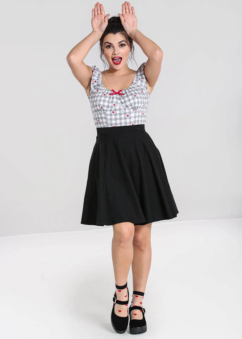 Hell Bunny Hopper Gingham 50's Top Grey New In