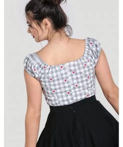 Hell Bunny Hopper Gingham 50's Top Grey New In