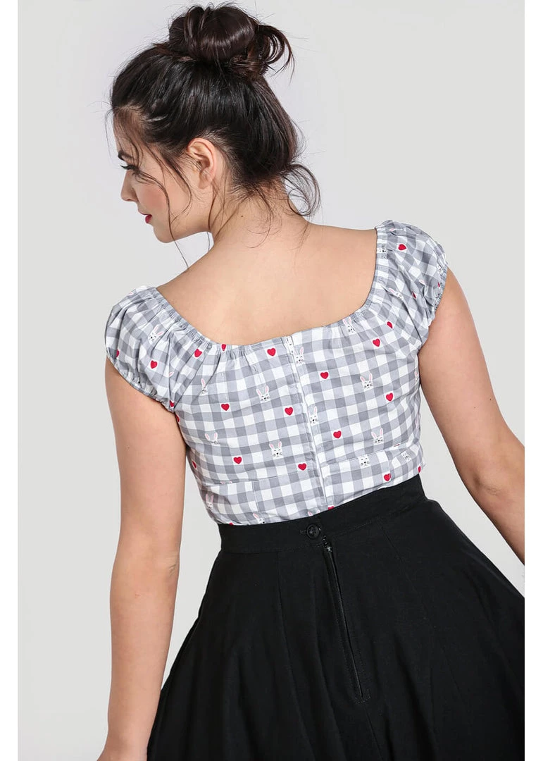 Hell Bunny Hopper Gingham 50's Top Grey New In