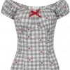 Hell Bunny Hopper Gingham 50's Top Grey New In