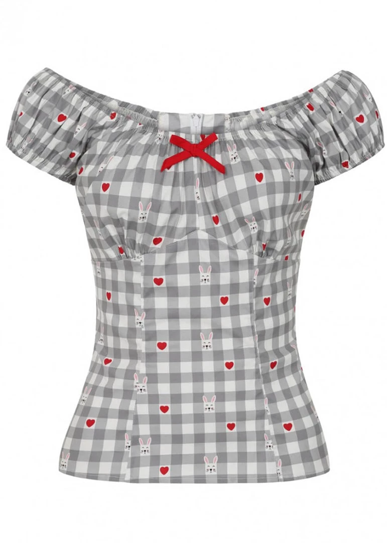 Hell Bunny Hopper Gingham 50's Top Grey New In