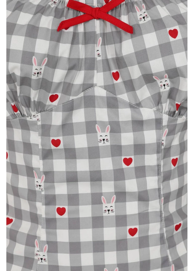 Hell Bunny Hopper Gingham 50's Top Grey New In