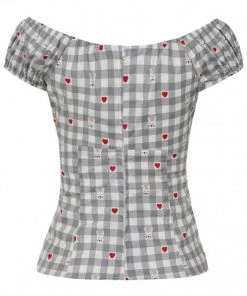 Hell Bunny Hopper Gingham 50's Top Grey New In
