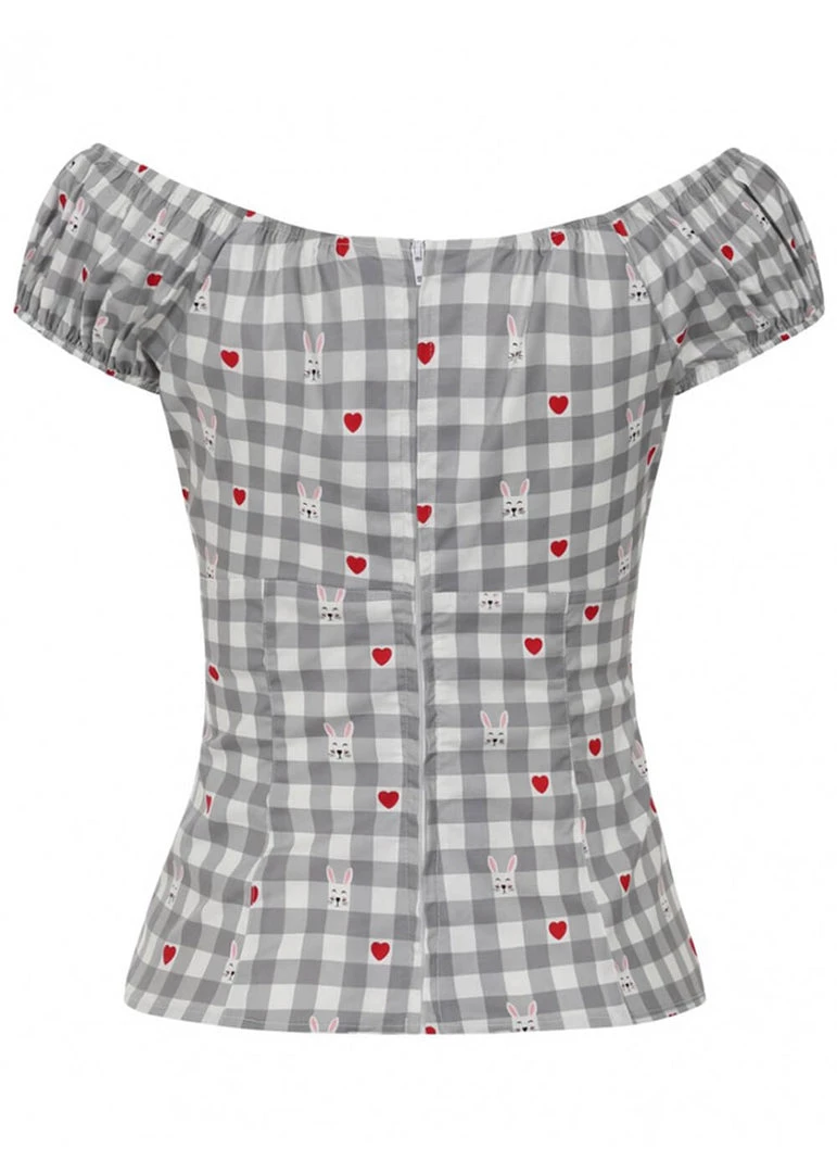 Hell Bunny Hopper Gingham 50's Top Grey New In