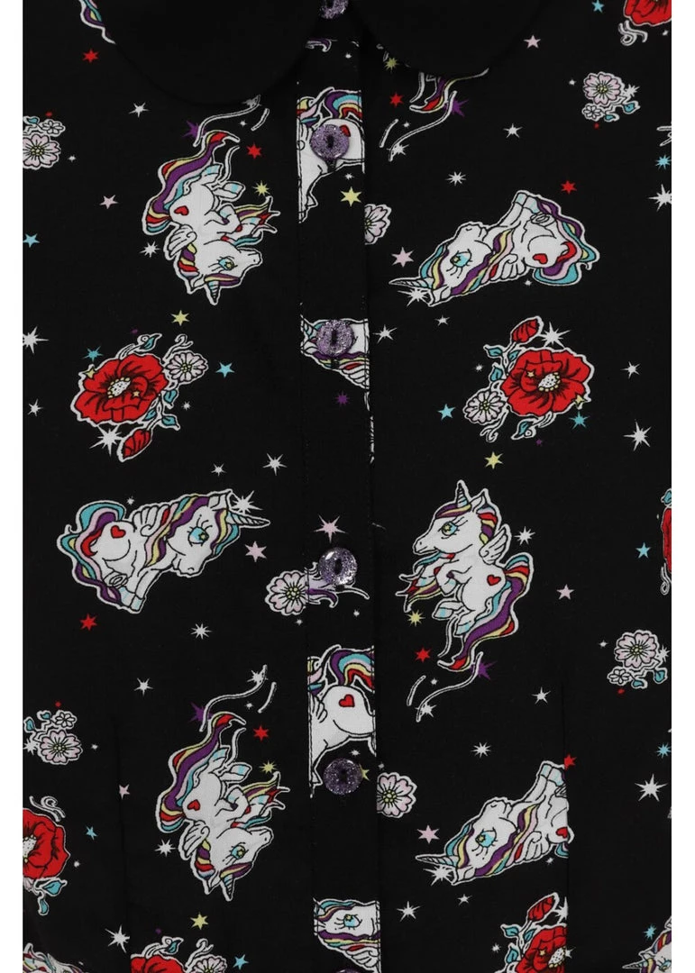 Hell Bunny Star Catcher Unicorn 60's Blouse Black New In