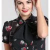 New In Hell Bunny Petals Hearts 40's Blouse Black