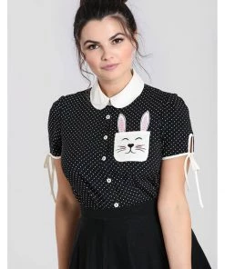 Hell Bunny Miffy Polkadot 40's Blouse Black