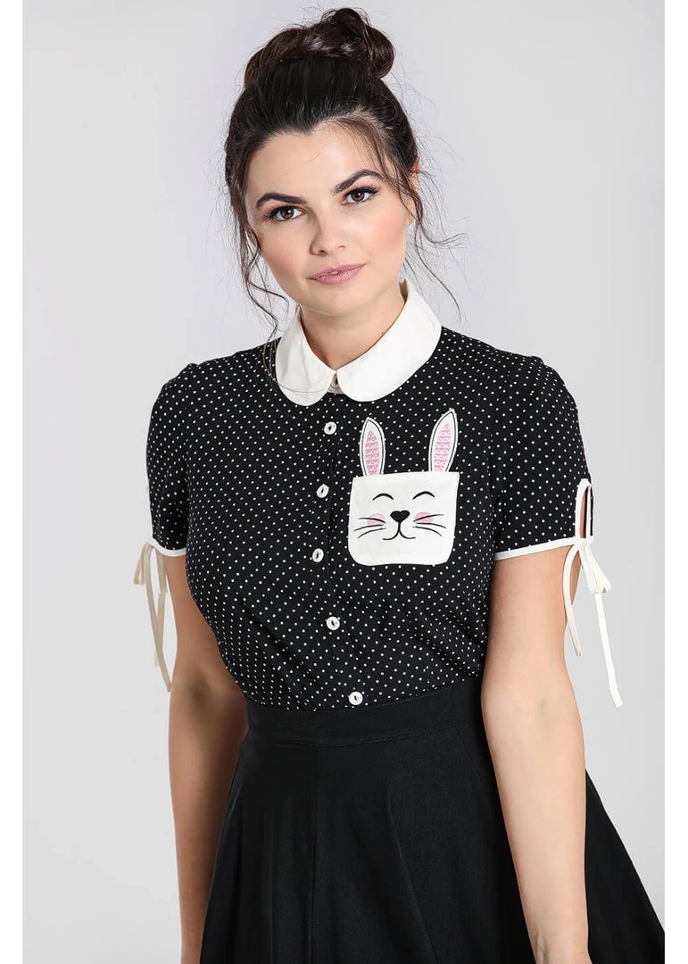 Hell Bunny Miffy Polkadot 40's Blouse Black