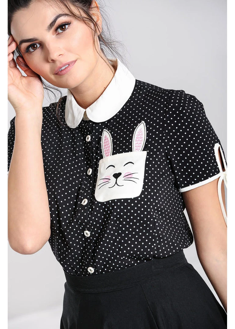 Hell Bunny Miffy Polkadot 40's Blouse Black