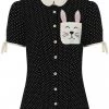 Hell Bunny Miffy Polkadot 40's Blouse Black
