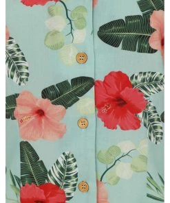 Hell Bunny Moana Hibiscus 50's Shirt Mint Green New In