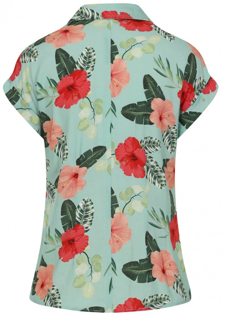 Hell Bunny Moana Hibiscus 50's Shirt Mint Green New In