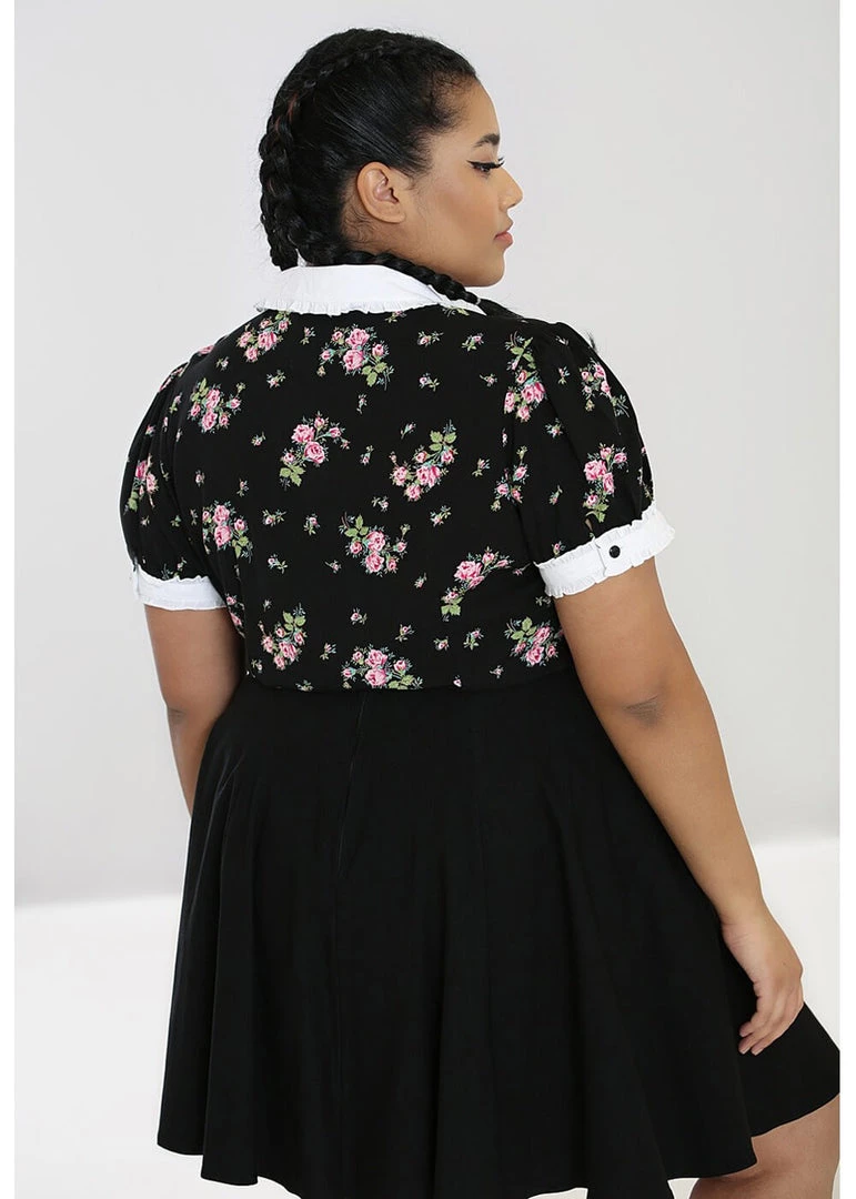 Hell Bunny Bobby Sue Rose 40's Blouse Black New In