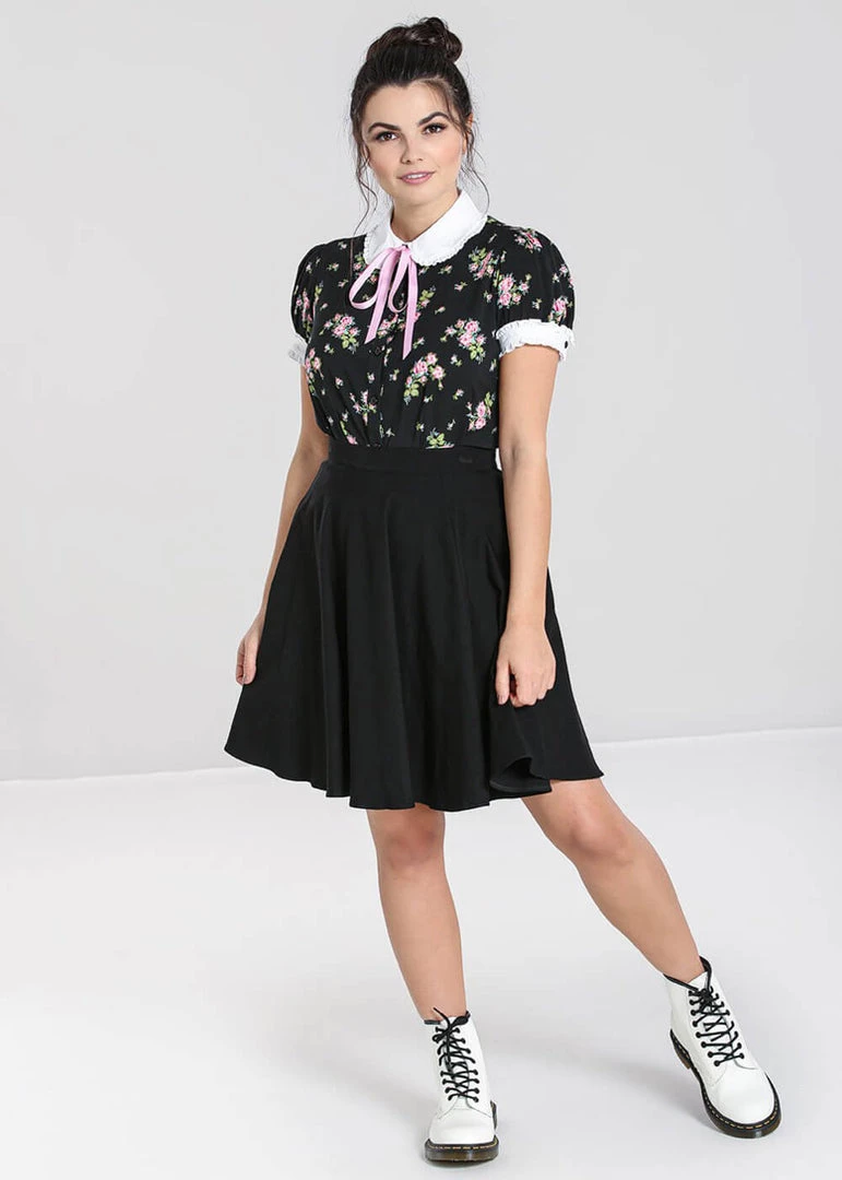 Hell Bunny Bobby Sue Rose 40's Blouse Black New In