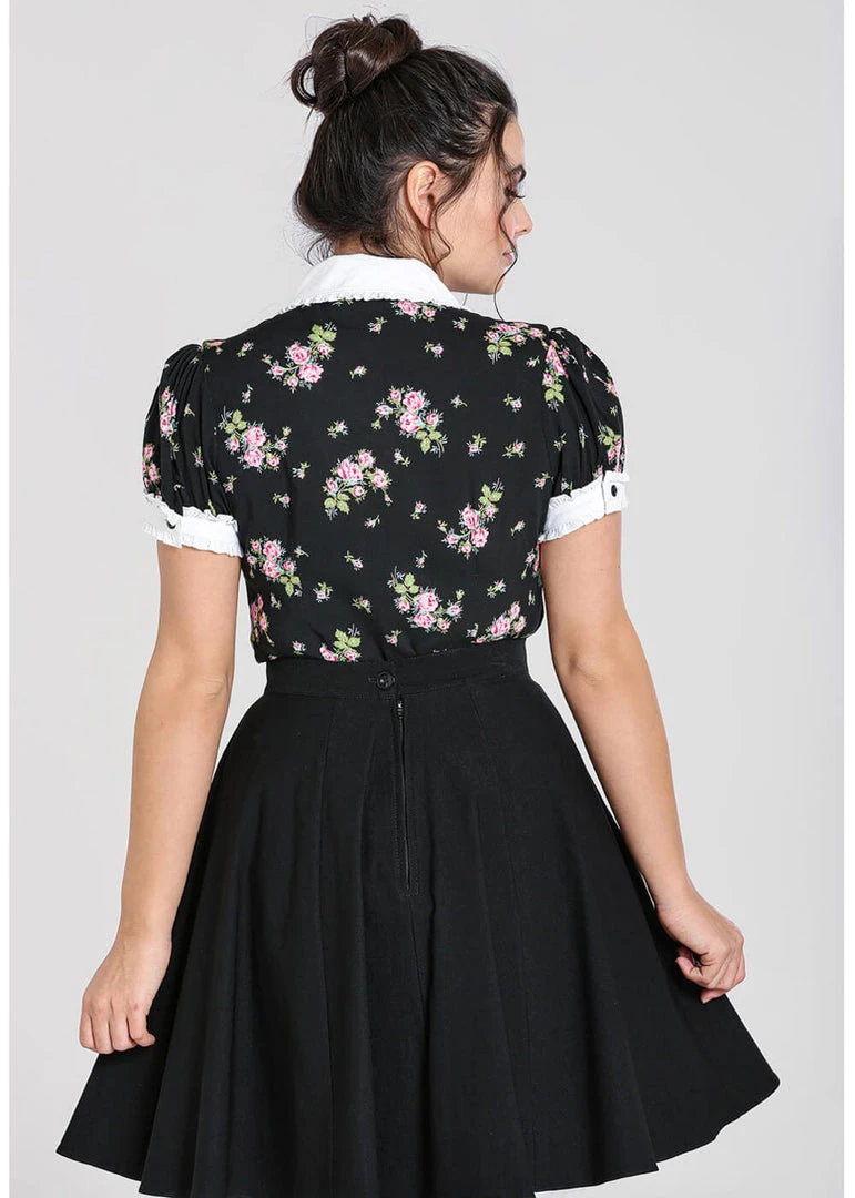 Hell Bunny Bobby Sue Rose 40's Blouse Black New In