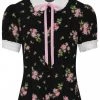 Hell Bunny Bobby Sue Rose 40's Blouse Black New In