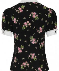 Hell Bunny Bobby Sue Rose 40's Blouse Black New In