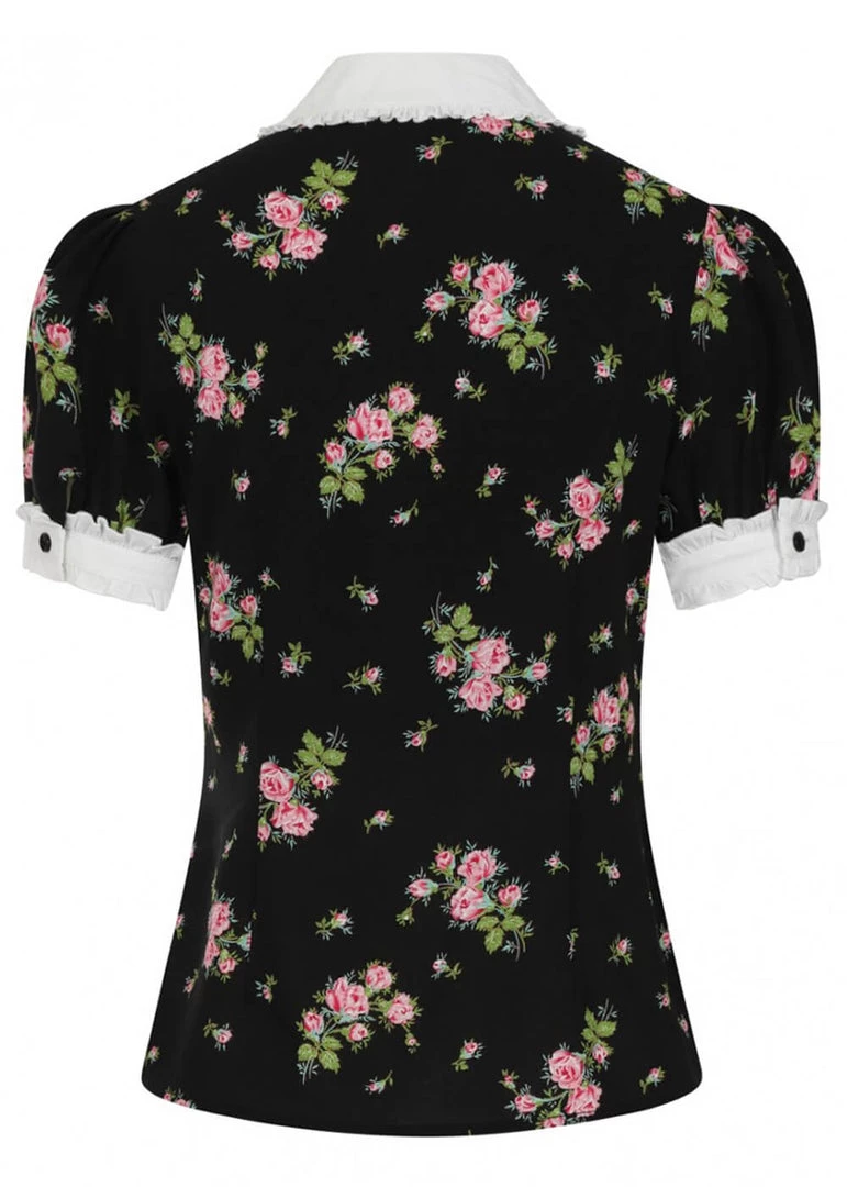 Hell Bunny Bobby Sue Rose 40's Blouse Black New In