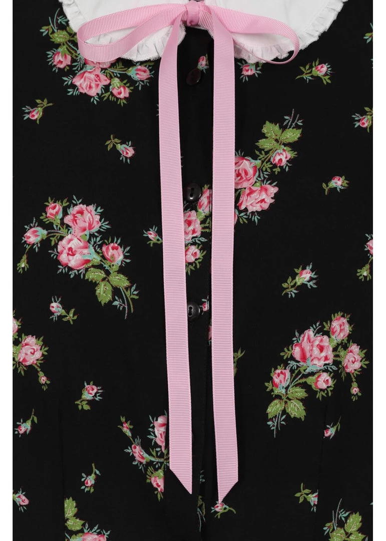 Hell Bunny Bobby Sue Rose 40's Blouse Black New In