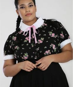 Hell Bunny Bobby Sue Rose 40's Blouse Black New In