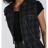 Hell Bunny Cobain Tartan Vest Top Black New In