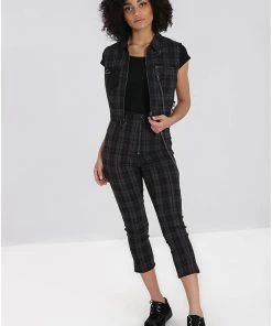 Hell Bunny Cobain Tartan Vest Top Black New In