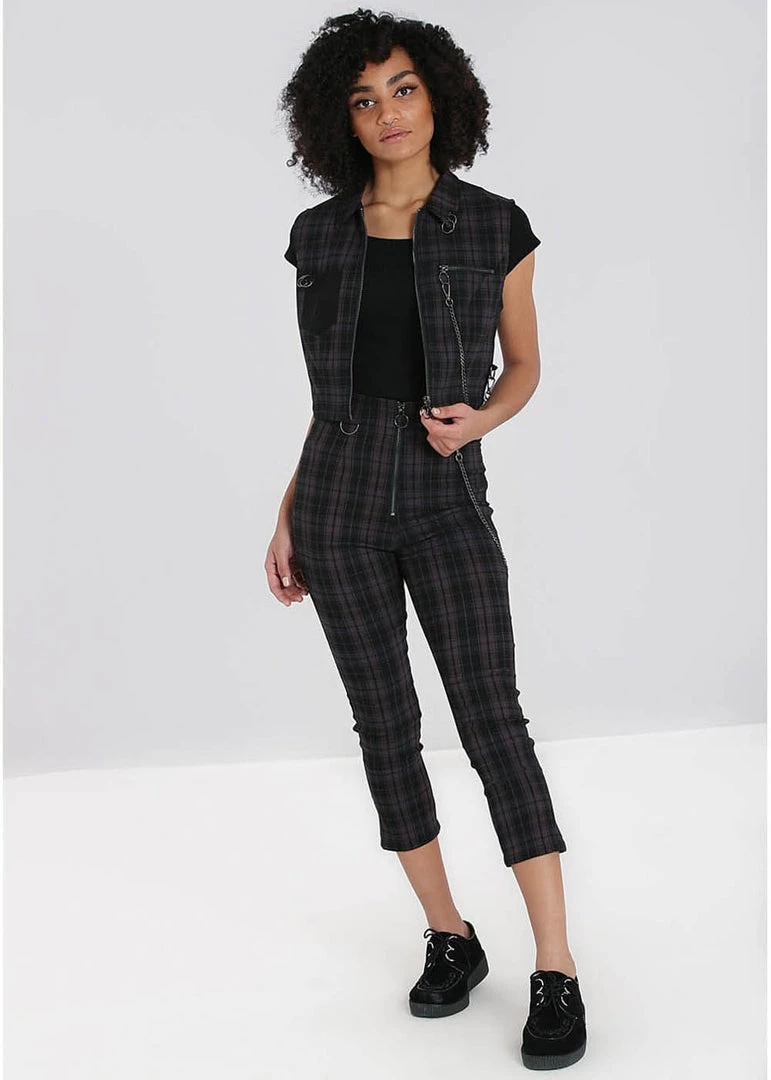 Hell Bunny Cobain Tartan Vest Top Black New In