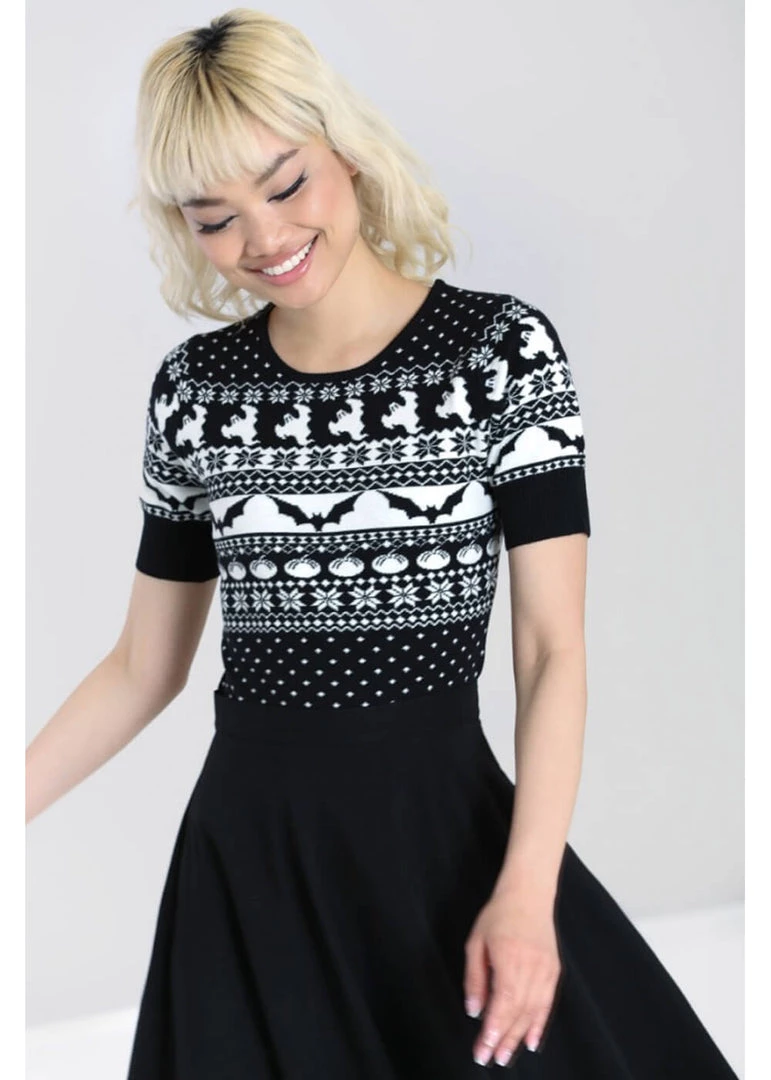 New In Hell Bunny Spook 40's Jumper Black White