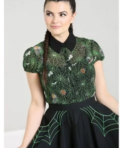 New In Hell Bunny Hex Spiderweb 50's Blouse Black